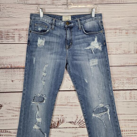 Current Elliott Jeans Womens 28 Cropped Distressed Grunge Denim Medium Wash USA - Picture 3 of 9